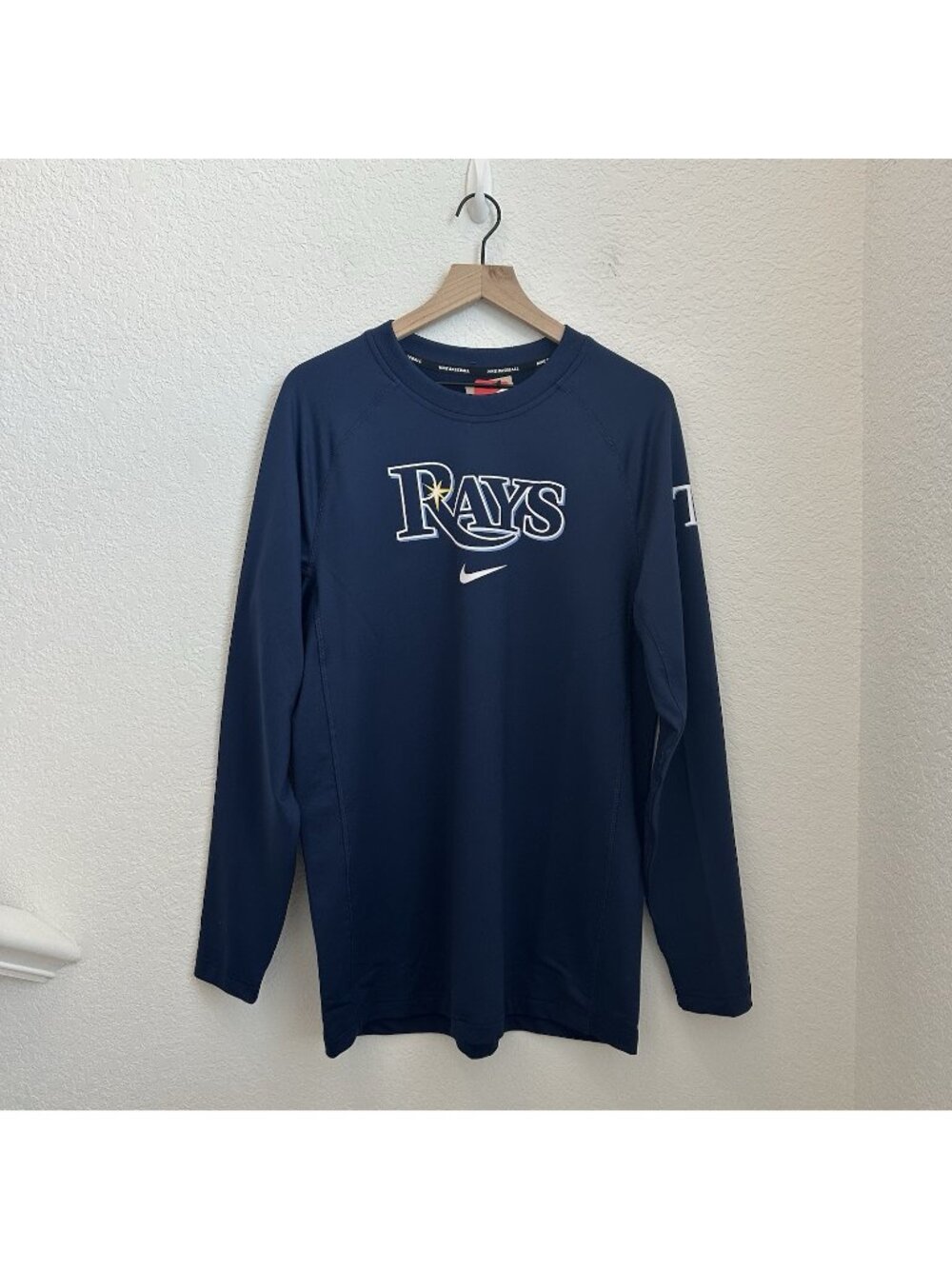 Nike Tampa Bay Rays Shirt Men’s Size L Blue MLB Baseball Dri FIT Long Sleeve